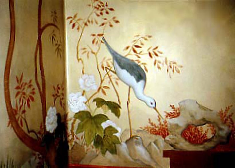 Detail_ chinoiserie powder room mural